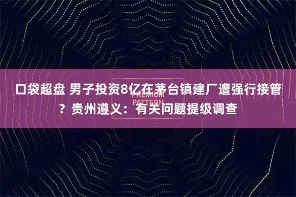 口袋超盘 男子投资8亿在茅台镇建厂遭强行接管？贵州遵义：有关问题提级调查
