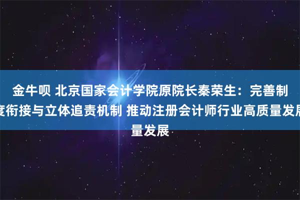 金牛呗 北京国家会计学院原院长秦荣生：完善制度衔接与立体追责机制 推动注册会计师行业高质量发展